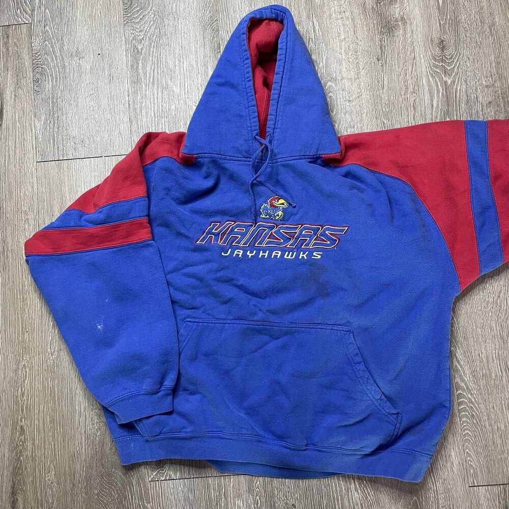 Vintage Kansas Jayhawks Hoodie Pullover Embroidered Mens Size XL